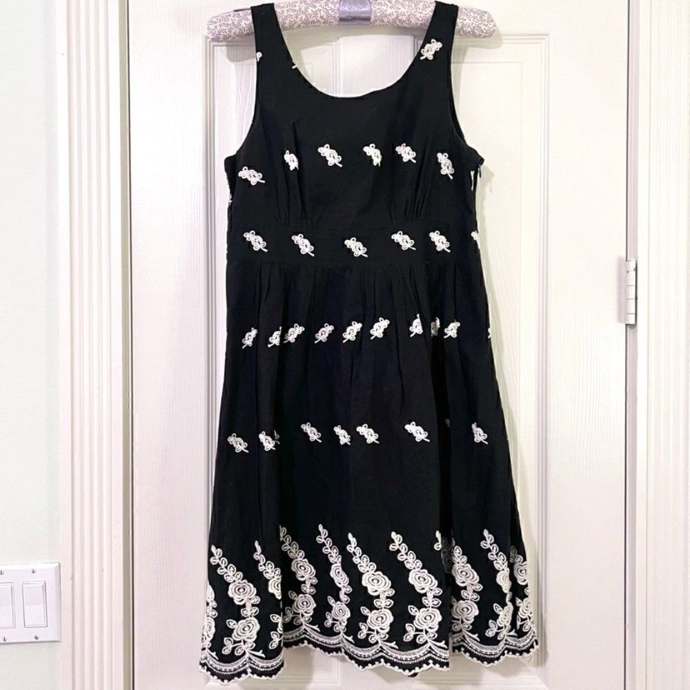 Le Lis Blanc Deux Embroidered Black Cotton Sundress size P